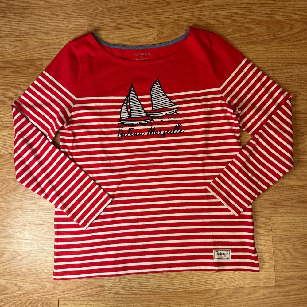 -Talbots Red and White Long Sleeve Size Medium